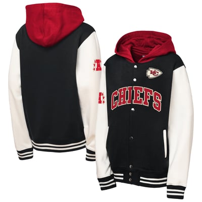 Kansas City Chiefs Mitchell & Ness Youth Court Side Fleece Full Snap Jacket - Black
