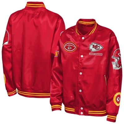  Kansas City Chiefs Outerstuff Youth Grid Runner Satin Patch Varsity Jacket - Red