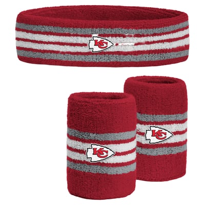  Kansas City Chiefs PRO Compression Youth Team Stripe Three-Pack Headband and Wristbands Set - Red
