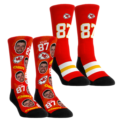 Travis Kelce Kansas City Chiefs Rock Em Youth Player Football Guy Two-Pack Crew Sock Set