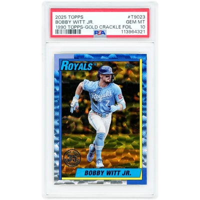 Bobby Witt Jr. Kansas City Royals 2025 Topps 1990 Topps Design Gold Crackle Foil #T90-23 #44/50 PSA Authenticated 10 Card