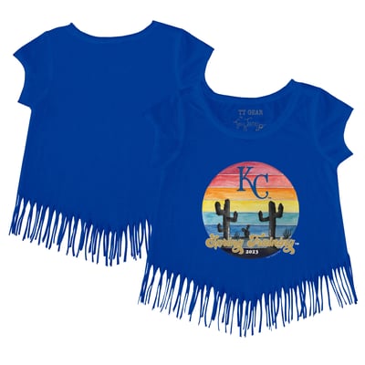 Kansas City Royals Tiny Turnip Girls Toddler 2023 Spring Training Fringe T-Shirt - Royal