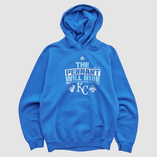Kansas City Royals Majestic 2015 Hooded Pullover Sweatshirt - Blue - XXS by Fanatics Real Vintage