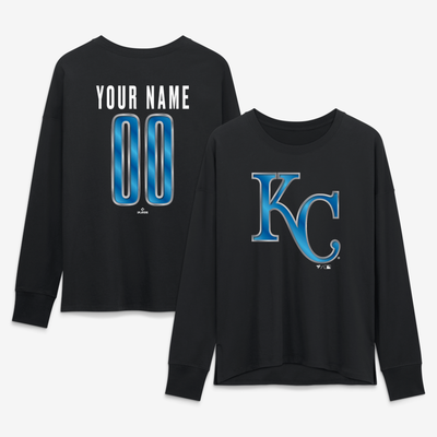 Kansas City Royals Women's Forged Mascot Personalized Name & Number Long Sleeve T-Shirt - Black
