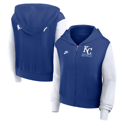 Kansas City Royals Nike Women's Cooperstown Collection Cropped Full-Zip Hoodie - Royal/White