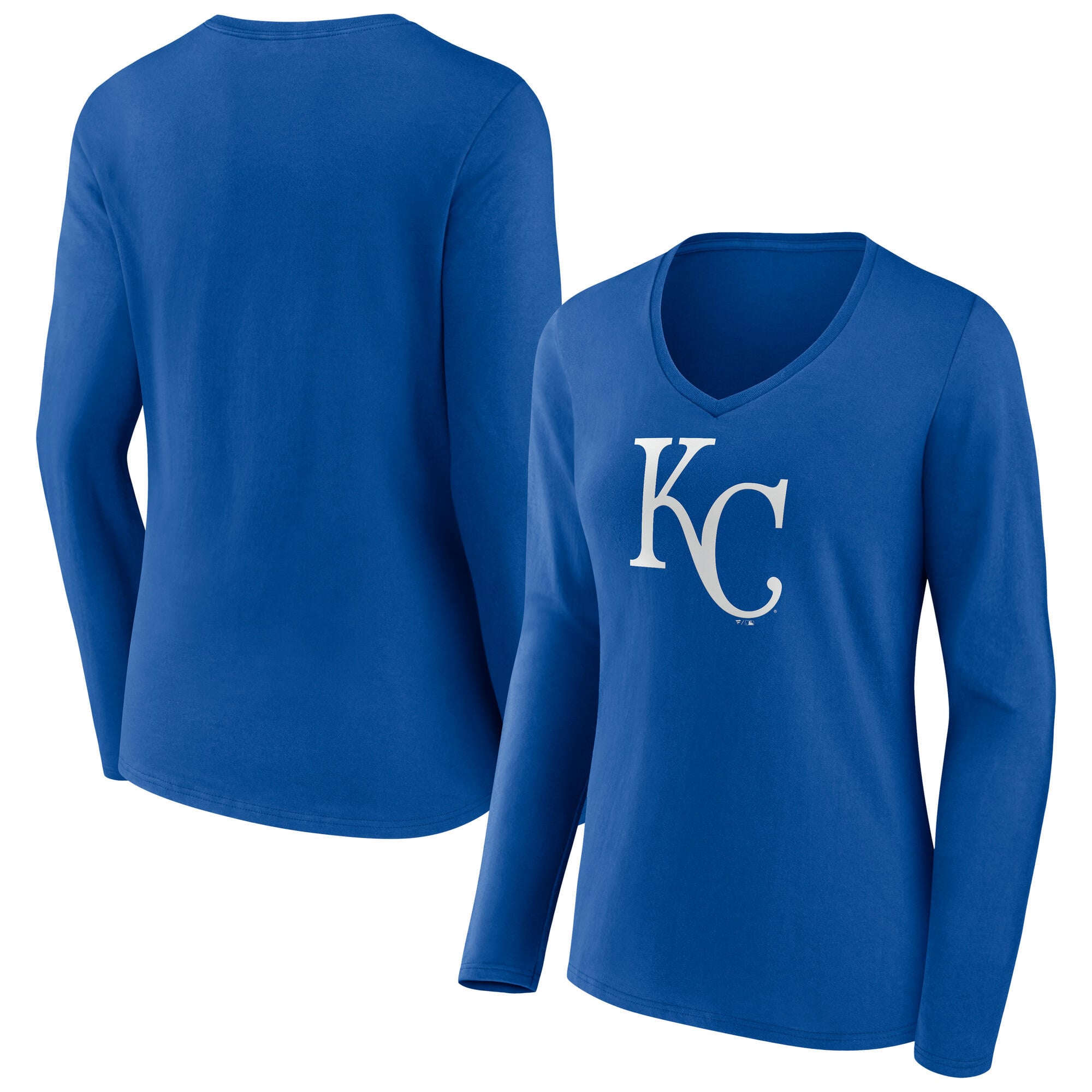 Women's Kansas City Royals Royal Core Official Logo Long Sleeve V-Neck ...