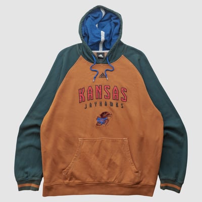 Kansas Jayhawks Adidas 2010s Hooded Pullover Sweatshirt - Clay - XL by Fanatics Real Vintage