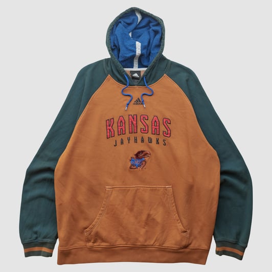 Kansas Jayhawks Adidas 2010s Hooded Pullover Sweatshirt - Clay - XL by Fanatics Real Vintage