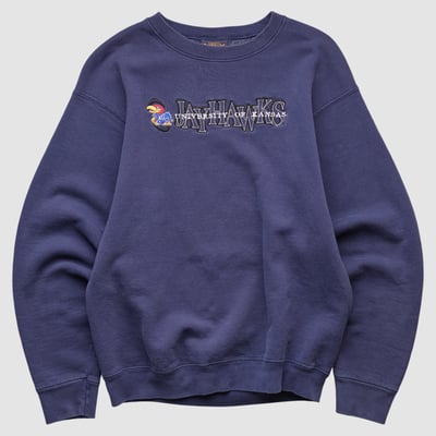 Kansas Jayhawks Carousel Trading Company 90s Pullover Sweatshirt - Navy - XS by Fanatics Real Vintage