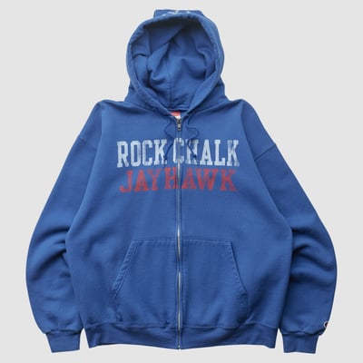 Kansas Jayhawks Champion 2000s Hooded Full Zip Sweatshirt - Blue - S by Fanatics Real Vintage