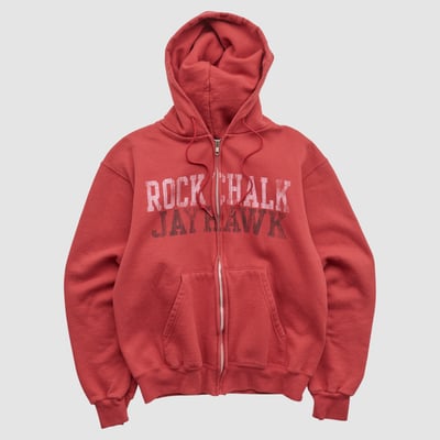 Kansas Jayhawks Champion 2000s Hooded Full Zip Sweatshirt - Red - XS by Fanatics Real Vintage