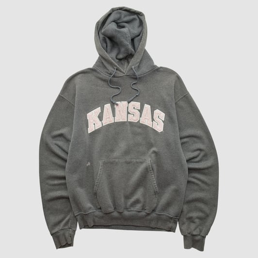 Kansas Jayhawks Champion 2000s Hooded Pullover Sweatshirt - Dark Heather Gray - S by Fanatics Real Vintage