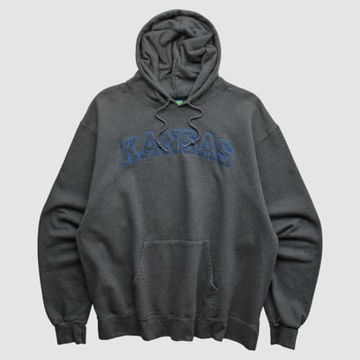 Kansas Jayhawks Champion 2010s Hooded Pullover Sweatshirt - Charcoal - L by Fanatics Real Vintage