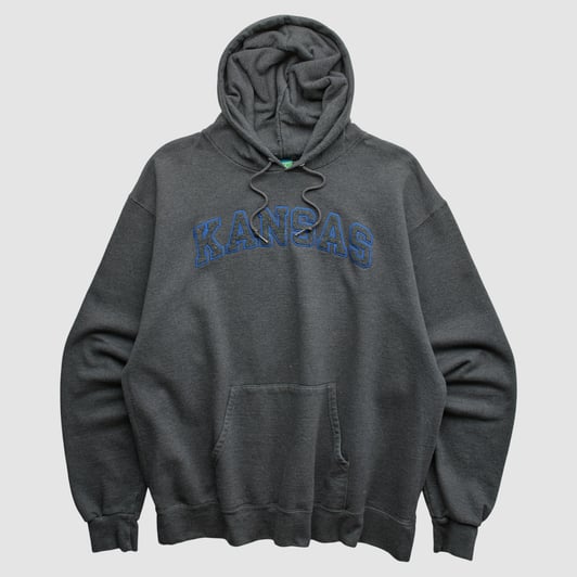 Kansas Jayhawks Champion 2010s Hooded Pullover Sweatshirt - Charcoal - L by Fanatics Real Vintage