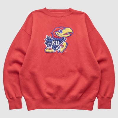 Kansas Jayhawks Midwest Embroidery 2000s Pullover Sweatshirt - Red - S by Fanatics Real Vintage