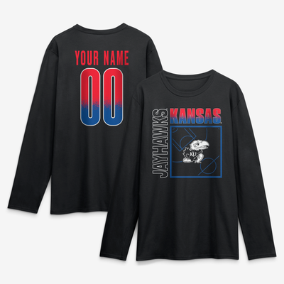 Kansas Jayhawks  Home Court Pop Personalized Any Name & Number Long Sleeve T-Shirt - Black