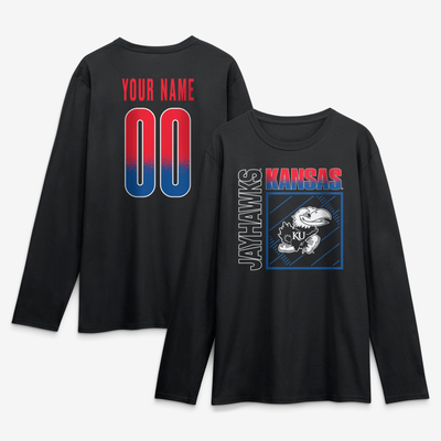 Kansas Jayhawks  Home Field Pop Personalized Any Name & Number Long Sleeve T-Shirt - Black