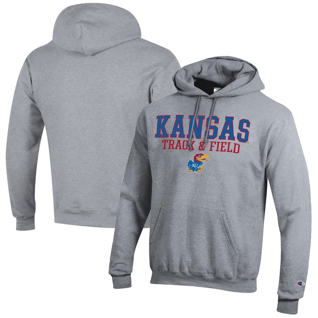 Kansas Jayhawks Champion Track & Field Stack Powerblend Pullover Hoodie - Gray