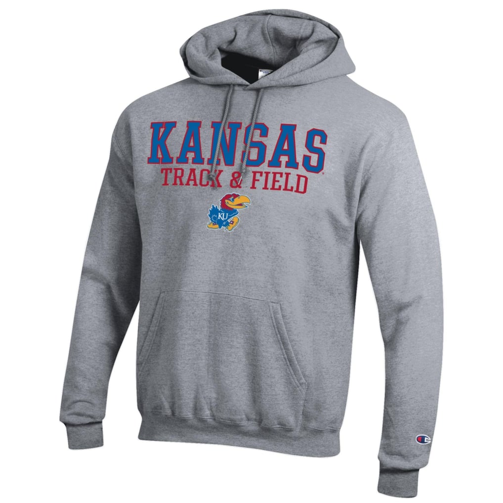  Kansas Jayhawks Champion Track & Field Stack Powerblend Pullover Hoodie - Gray