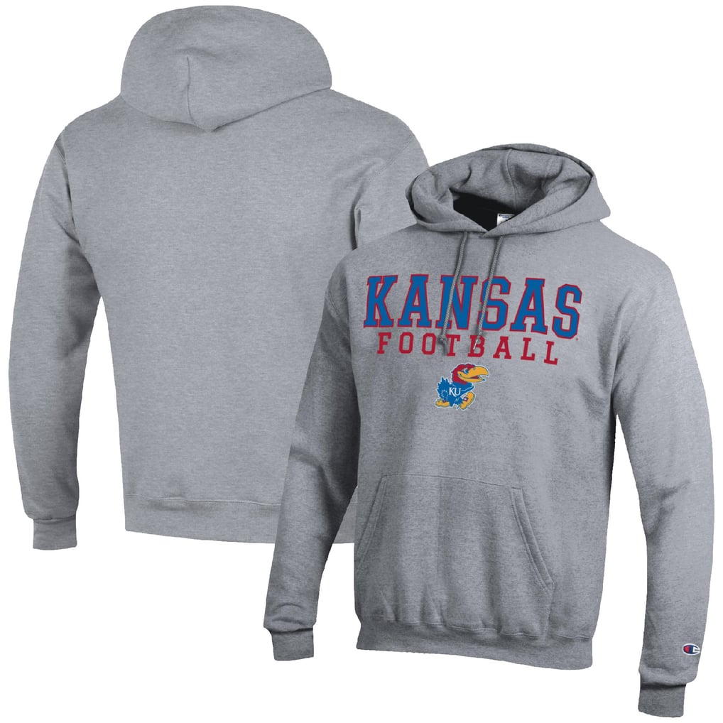 Kansas Jayhawks Champion Football Stack Pullover Hoodie - Heather Gray