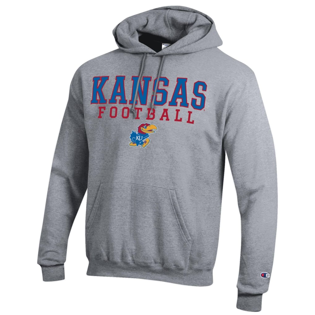 Kansas Jayhawks Champion Football Stack Pullover Hoodie - Heather Gray