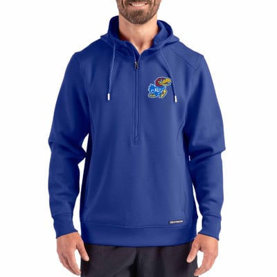 Kansas Jayhawks Cutter & Buck Roam Recycled Buttery Soft Knit Half-Zip Hoodie - Royal