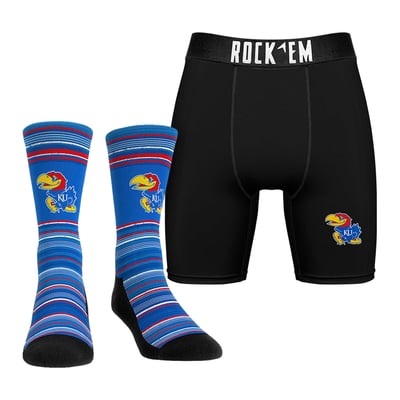  Kansas Jayhawks Rock Em Primary Crew Socks & Boxer Briefs Combo Pack