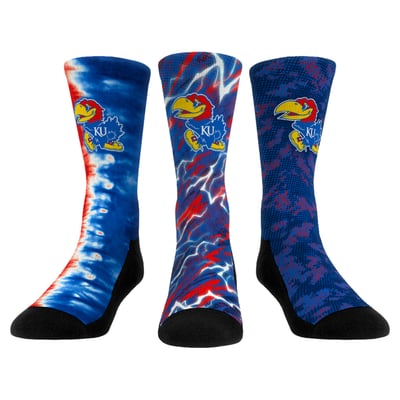 Kansas Jayhawks Rock Em Unisex Team Tones Three-Pack Crew Socks