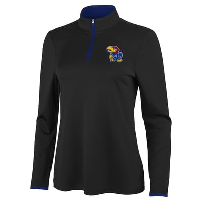 Kansas Jayhawks Antigua Women's Brink Quarter-Zip Pullover - Black/Royal