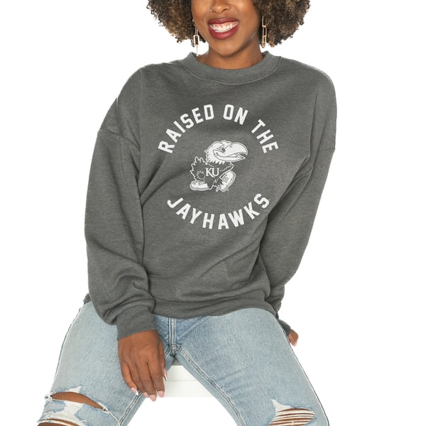 Kansas Jayhawks Gameday Couture Women's Drop Shoulder Fleece Drop Pullover  Sweatshirt - Charcoal