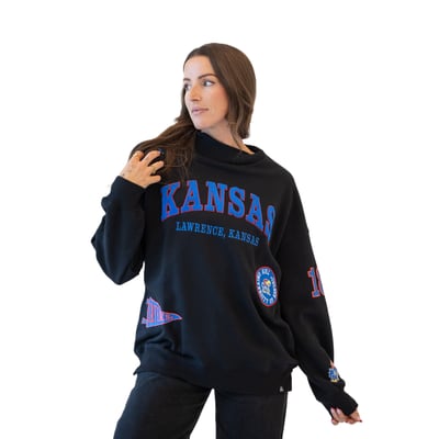 Kansas Jayhawks Gameday Social Women's Patch Mockneck Sweatshirt - Black
