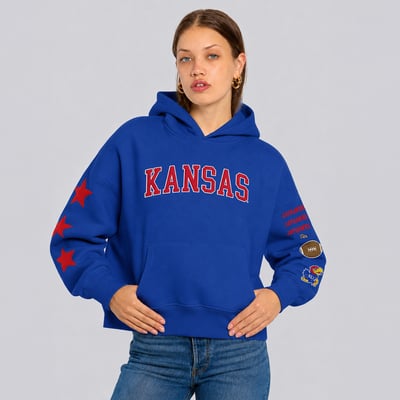  Kansas Jayhawks Hype and Vice Women's Cropped Spirit Hoodie - Royal