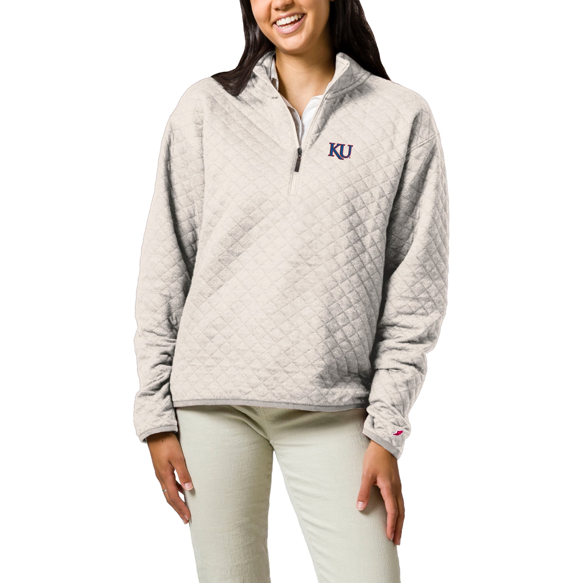 Kansas Jayhawks League Collegiate Wear Women's Highland Quilted Quarter-Zip  Pullover Top - Cream