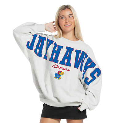 Kansas Jayhawks Pressbox Women's Flannigan Oversized Fleece Sweatshirt - Heather Gray