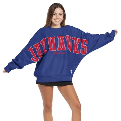  Kansas Jayhawks Pressbox Women's Flannigan Oversized Dolman Pullover Sweatshirt - Royal