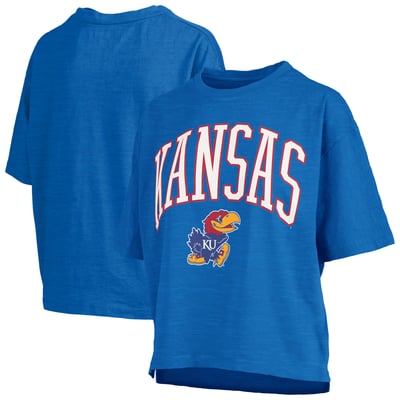 Kansas Jayhawks Pressbox Women's Oversized Nelson Arch Over Logo Slub T-Shirt - Royal