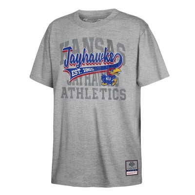  Kansas Jayhawks Mitchell & Ness Youth Retro Sweeper T-Shirt - Heather Gray