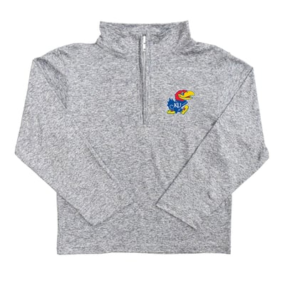  Kansas Jayhawks Vive La Fete Youth Team Logo Quarter-Zip Sweatshirt - Heather Gray