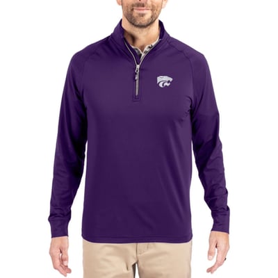  Kansas State Wildcats Cutter & Buck Soft Knit Stretch Raglan Quarter-Zip Pullover - Purple