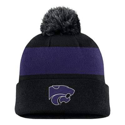 Kansas State Wildcats Nike Primetime Logo Stripe Knit Hat with Pom - Black