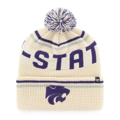  Kansas State Wildcats '47 Unisex Quattrle Waffle Cuffed Knit Hat with Pom - Cream