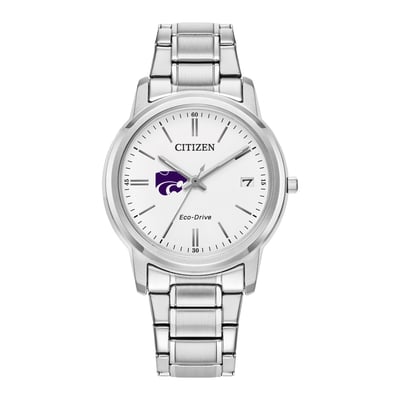 Kansas State Wildcats Citizen Watch Women's Eco-Drive White Dial Stainless Steel Watch - Silver