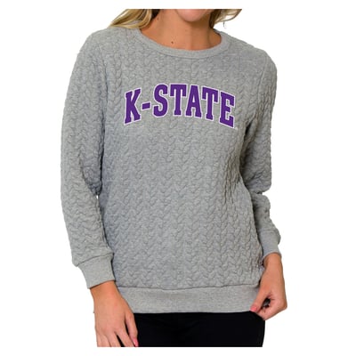 Kansas State Wildcats Flying Colors Apparel Women's Kinsley Quilted Sweater - Heather Gray
