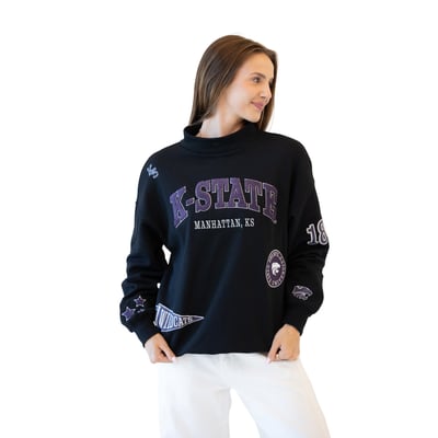 Kansas State Wildcats Gameday Social Women's Patch Mockneck Sweatshirt - Black
