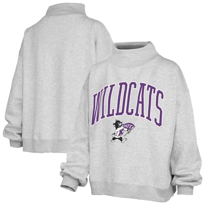  Kansas State Wildcats Pressbox Women's Oversized Slogan Fleece Mock Neck Sweatshirt - Ash