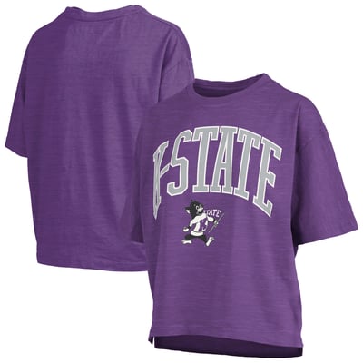 Kansas State Wildcats Pressbox Women's Oversized Nelson Arch Over Logo Slub T-Shirt - Purple