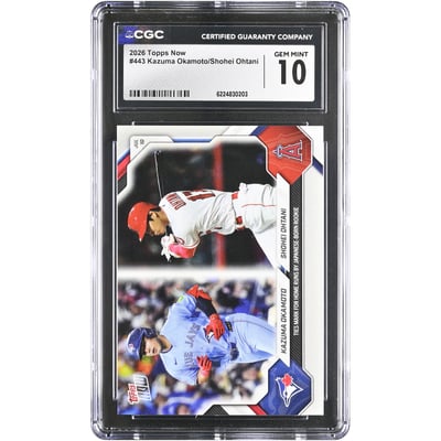 Kazuma Okamoto & Shohei Ohtani 2026 Topps Now Ties Mark for Home Runs by Japanese-Born Rookie #443 CGC Authenticated GEM MINT 10 Card