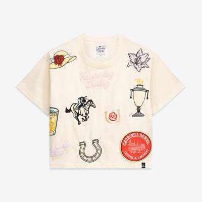Kentucky Derby Gameday Social All Over Embroidery Cropped T-Shirt - Oatmeal