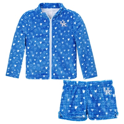 Kentucky Wildcats ZooZatz Girls Toddler Heart Plaid Plush Full-Zip Jacket & Shorts Set - Royal