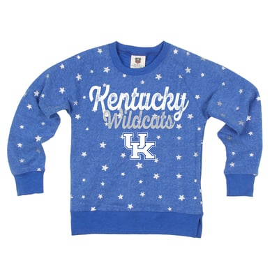 Kentucky Wildcats Wes & Willy Girls Youth Shimmer Star Reverse Fleece Sweatshirt - Royal